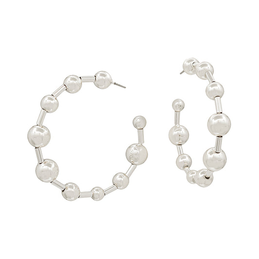 Silver Graduated Beaded 1.75" Hoop Earring