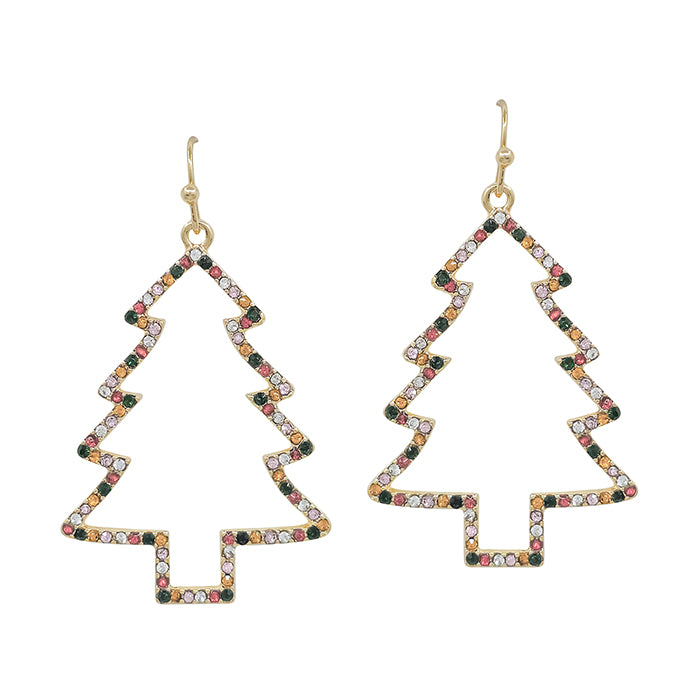 Multi Open Crystal Christmas Tree 1.5" Earring