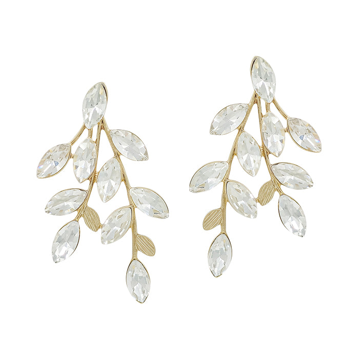 Clear Crystal and Gold Leaf Pattern 1.5" Drop Earring