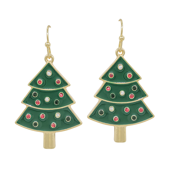 Green Color Coated Metal 1.5" Christmas Tree Earring