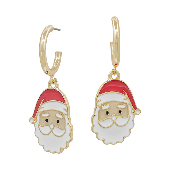 Metal Santa on Gold Huggie Hoop 1" Earring