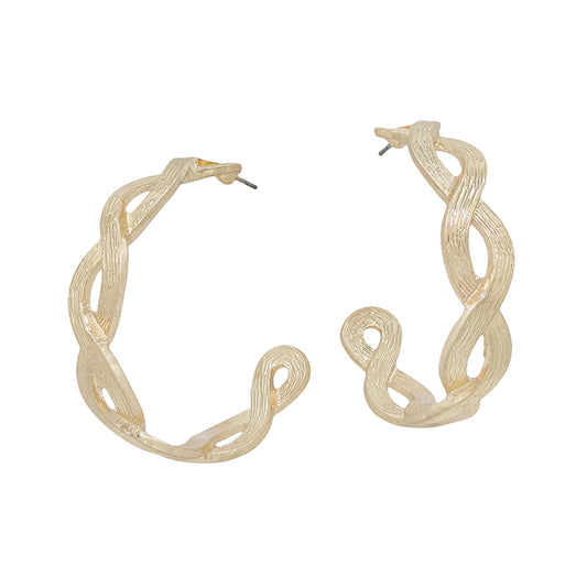 Worn Gold Braided 2" Hoop Earring