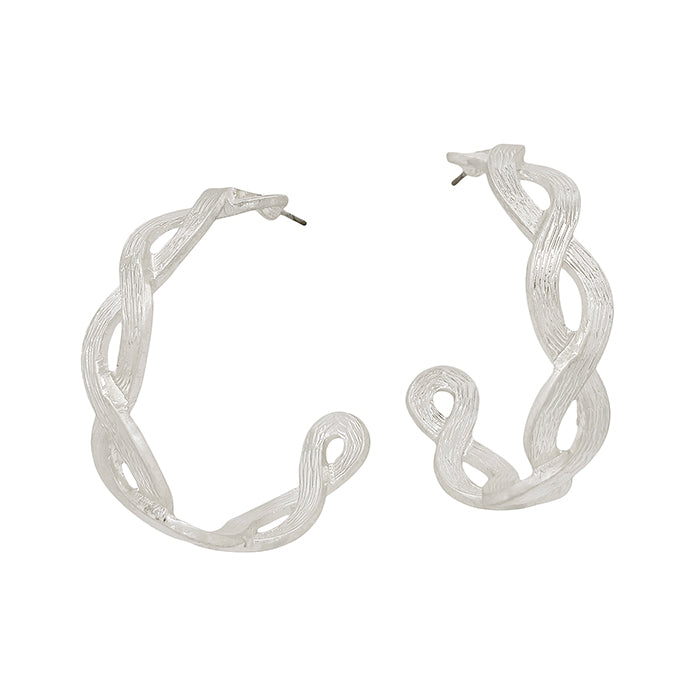 Worn Silver Braided 2" Hoop Earring