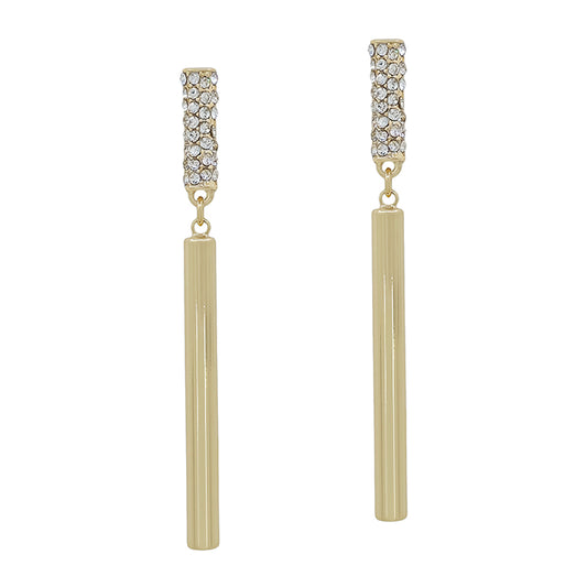 Rhinestone Gold Cylinder Drop 2" Earring