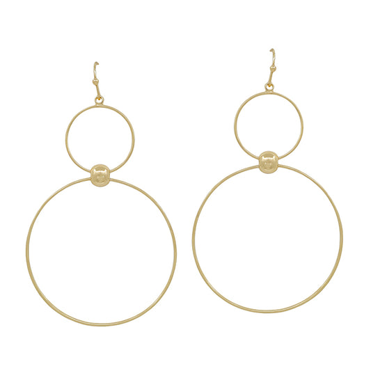 Double Gold Circle Drop 2" Earring