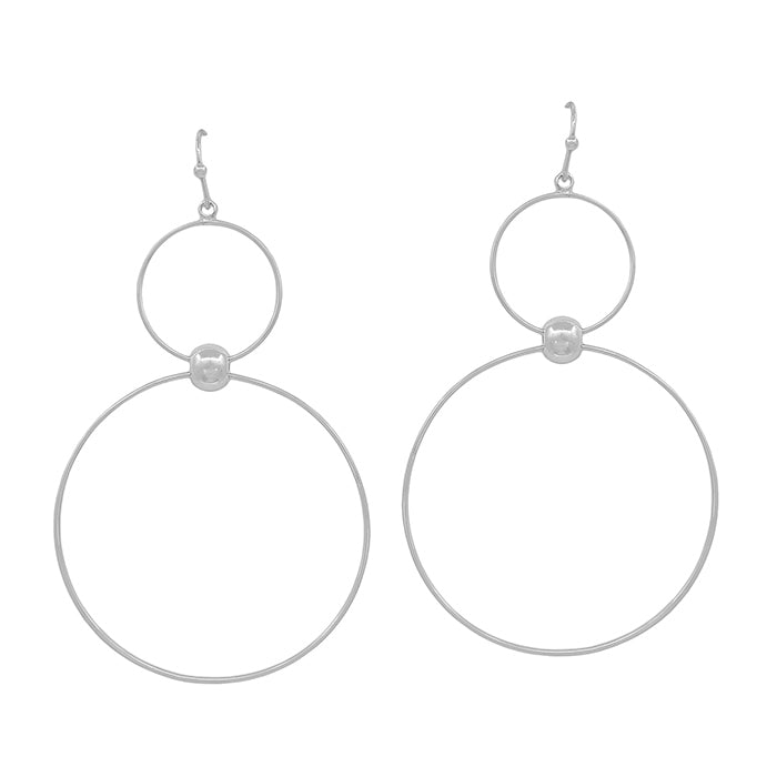 Double Silver Circle Drop 2" Earring