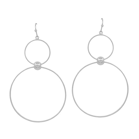 Double Silver Circle Drop 2" Earring