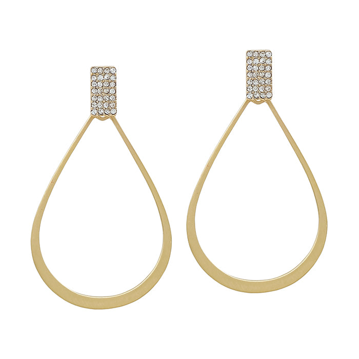 Gold Rhinestone with Matte Gold Teardrop 1.5" Earring