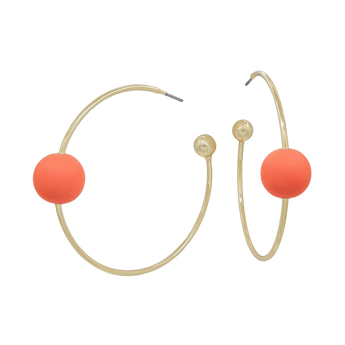 Gold Thin Hoop with Orange Beaded Accent