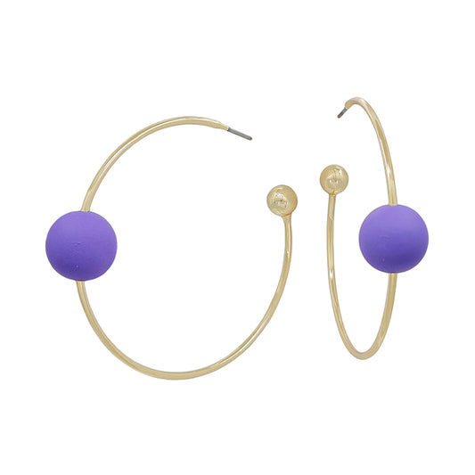 Gold Thin Hoop with Purple Beaded Accent