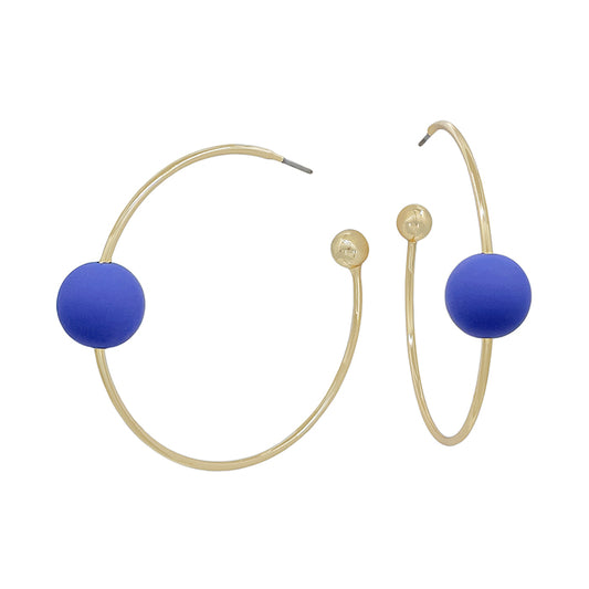 Gold Thin Hoop with Royal Blue Beaded Accent