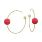 Gold Thin Hoop with Red Beaded Accent