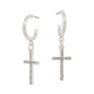 Silver Huggie with Rhinestone Cross 1" Earring