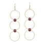 Gold Triple Drop Circle with Maroon Beaded Accents 2" Earring