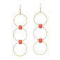 Gold Triple Drop Circle with Orange Beaded Accents 2" Earring