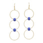 Gold Triple Drop Circle with Royal Blue Beaded Accents 2" Earring