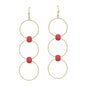 Gold Triple Drop Circle with Red Beaded Accents 2" Earring