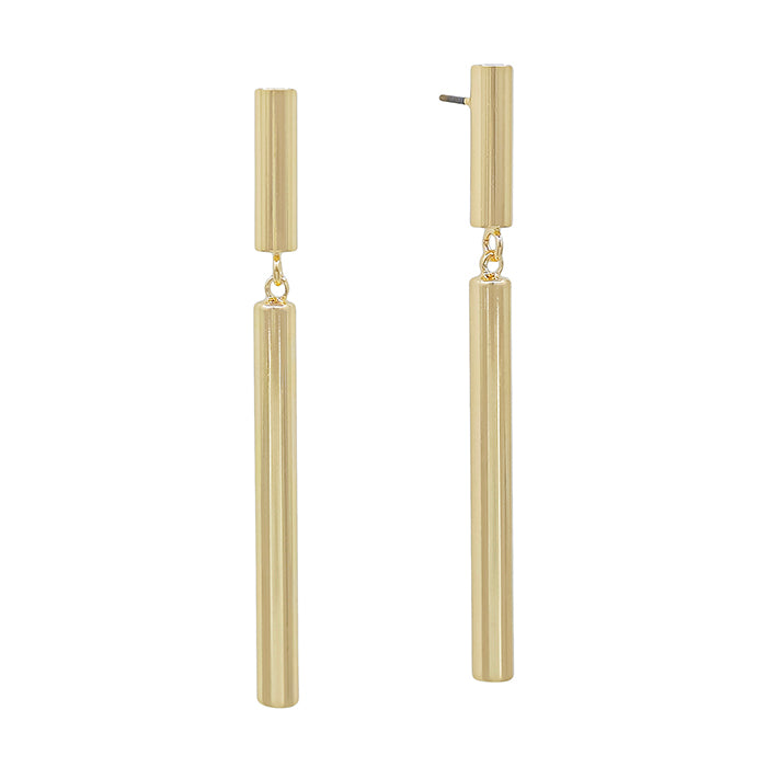 Gold Cylinder Bar 2" Drop Earring