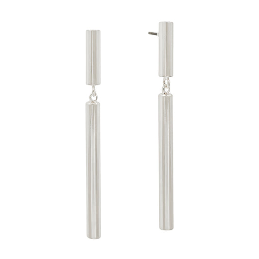 Silver Cylinder Bar 2" Drop Earring