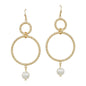 Gold Double Hoop with Freshwater Pearl 2" Drop Earring