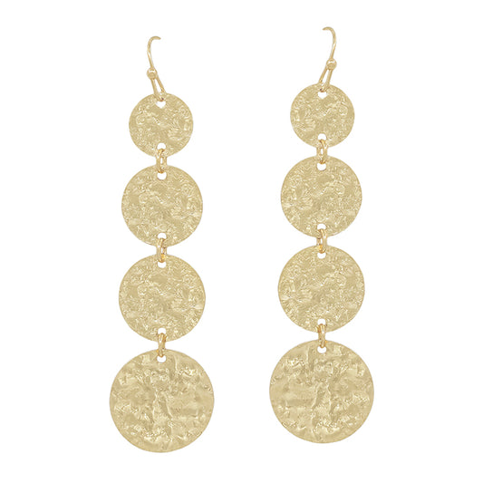 Gold Hammered Round 4 Drop 2" Earring