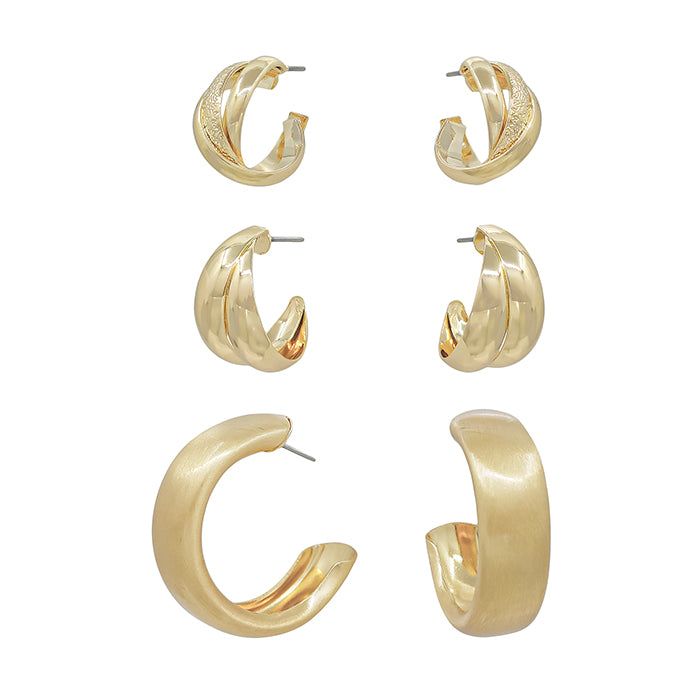 Matte Gold Set of 3 Hoops .4",.5", and .75" Earrings