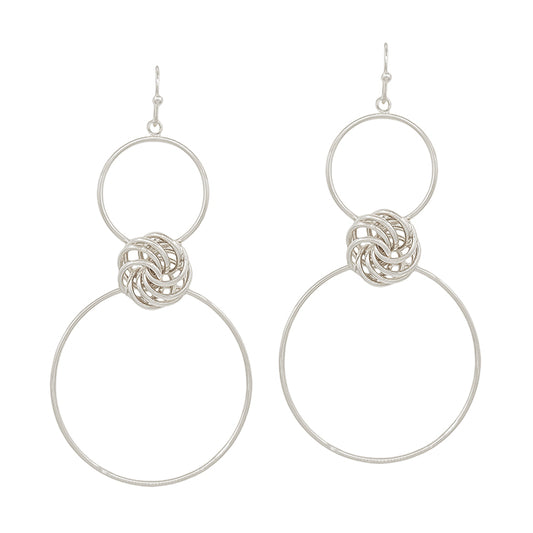 Silver Double Circle with Knot Accent 2" Earring