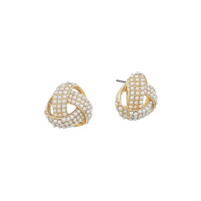 Gold Pearl Stud Beaded Knot Post Earring