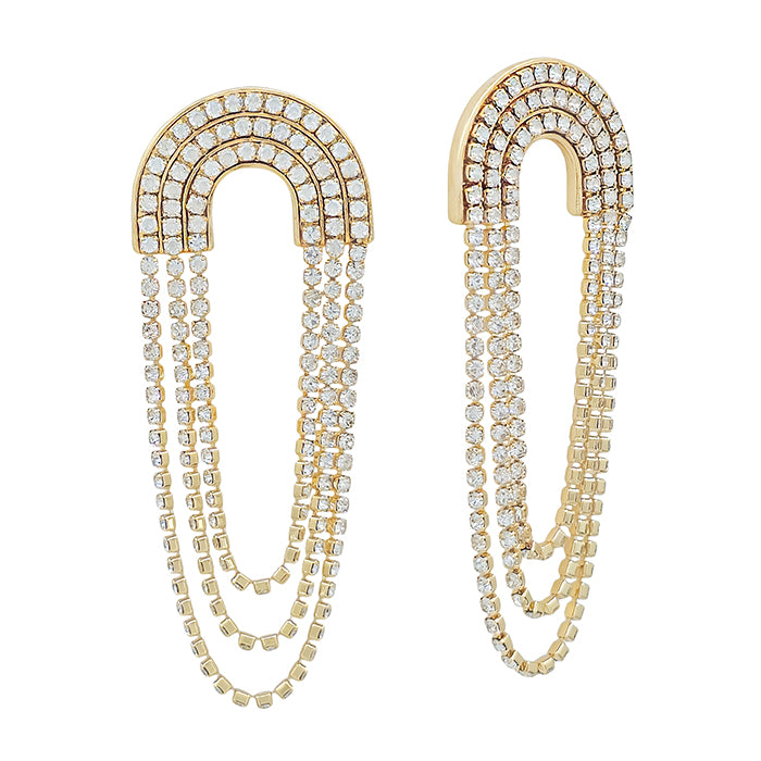 Gold Rhinestone Tennis Chain Layered 2" Drop Earring