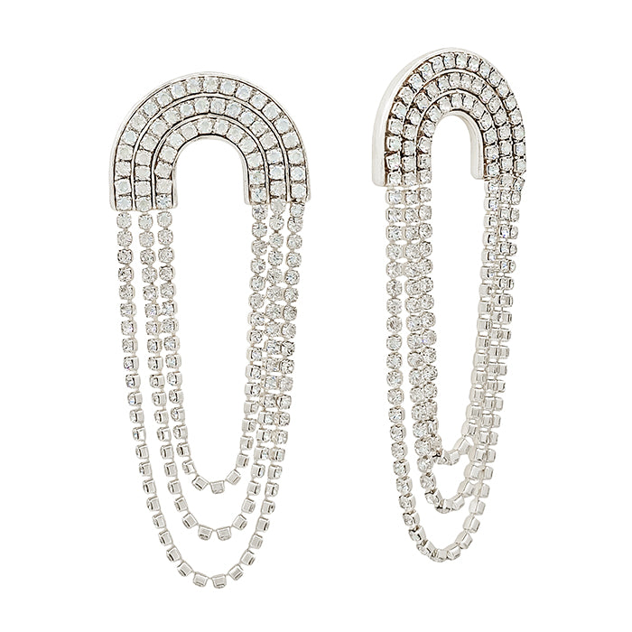 Silver Rhinestone Tennis Chain Layered 2" Drop Earring