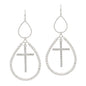 Silver Double Teardrop with Rhinestone Cross 2" Earring