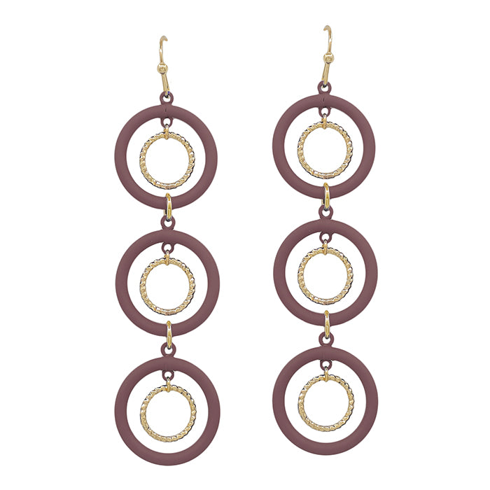 Maroon Color Coated and Gold Layered Circle 2" Earring