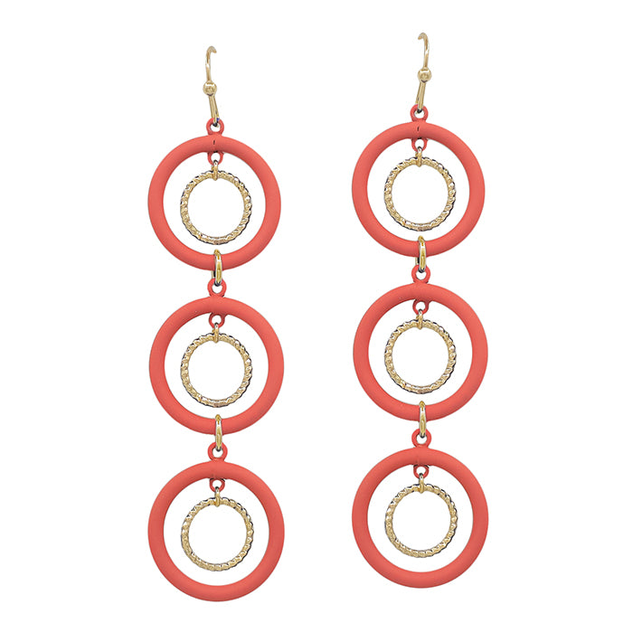 Orange Color Coated and Gold Layered Circle 2" Earring