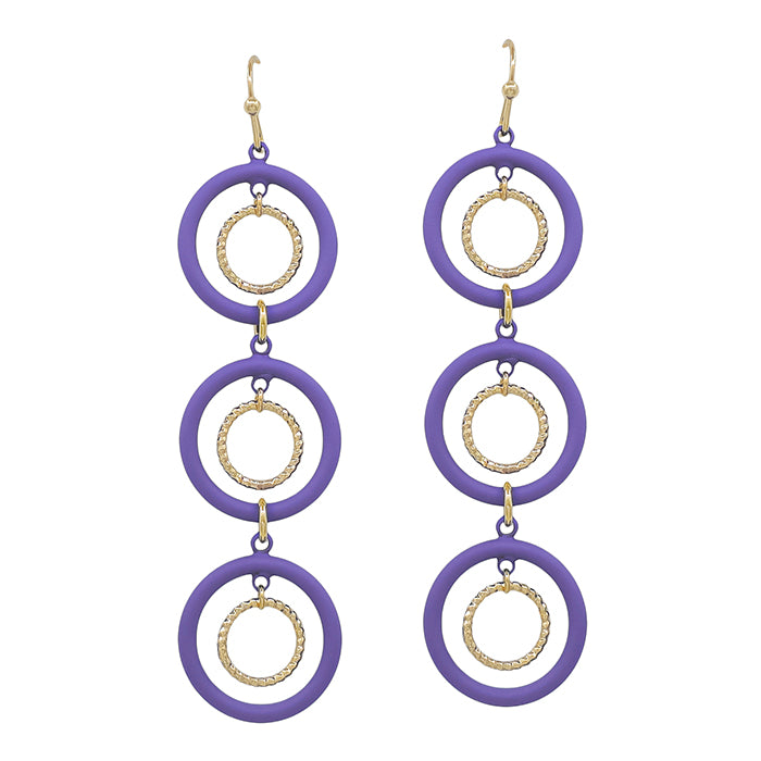 Purple Color Coated and Gold Layered Circle 2" Earring