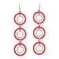 Red Color Coated and Gold Layered Circle 2" Earring