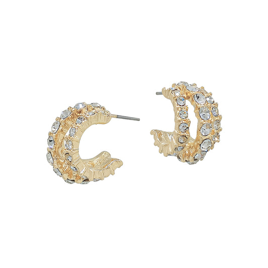 Three Row  Rhinestone .75" Hoop Earring