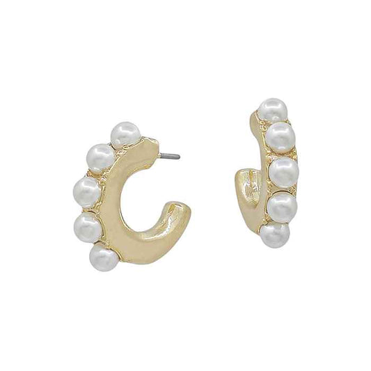 4mm Pearl Studded .5" Gold Hoop Earring