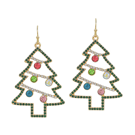 Multi Open Crystal Christmas Tree 1.5" Earring