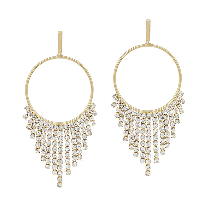 Gold Stud Open Circle with Rhinestone Crystal Drop Earring