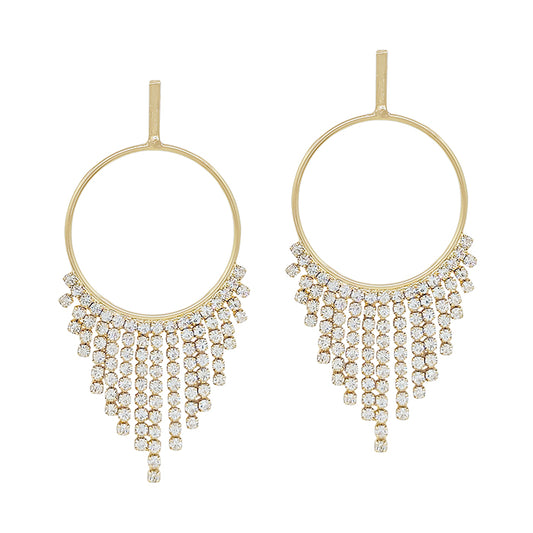 Gold Stud Open Circle with Rhinestone Crystal Drop Earring