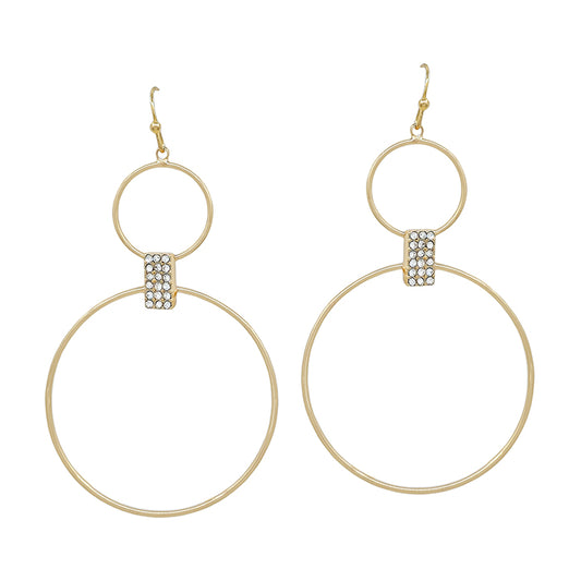 Thin Double Circle with Pave Ring Accent 2" Earring