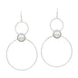 Thin Silver Double Circle with Pearl Accent 2" Earring