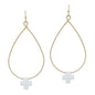 Gold Metal Teardrop with White Color Coated Cross Accent 1.75" Earring