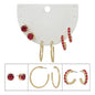 Set of 3 Red Crystal Stud and Hoop Earrings