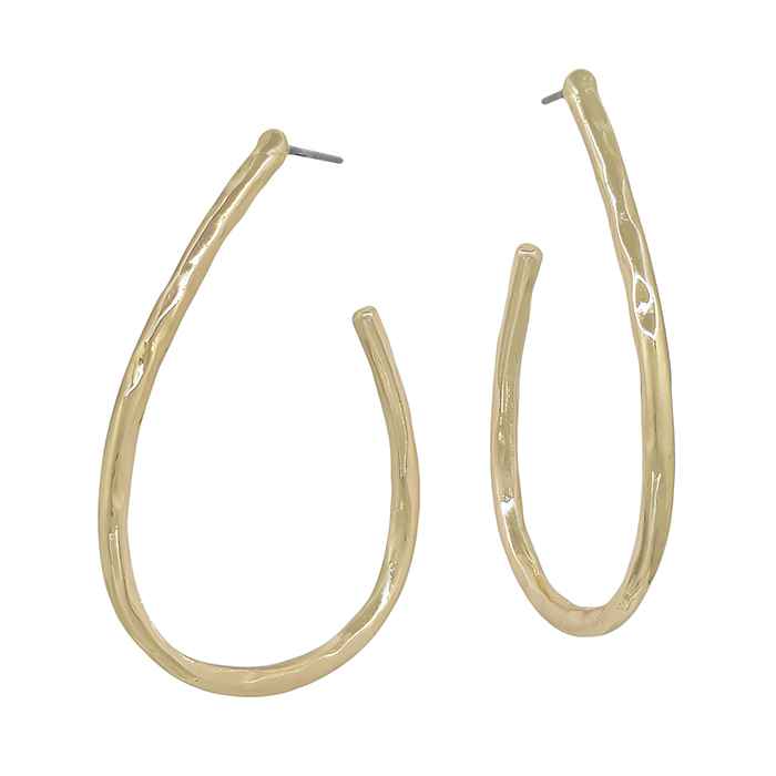 Gold Hammered 2" Teardrop Hoop Earring