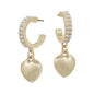 Gold Small Pearl Hoop with Puffy Heart 1" Drop Earring