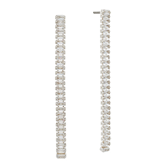 Silver Rectangle Crystals 2.5" Drop Earring