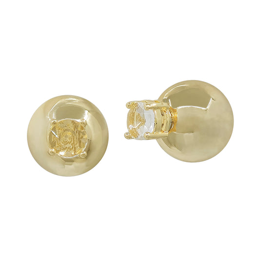 Gold with Crystal and Gold Ball Front/Back Stud Earrings