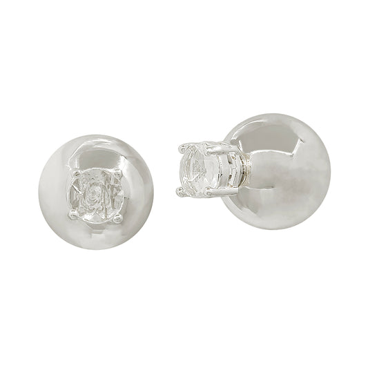 Silver with Crystal and Silver Ball Front/Back Stud Earrings