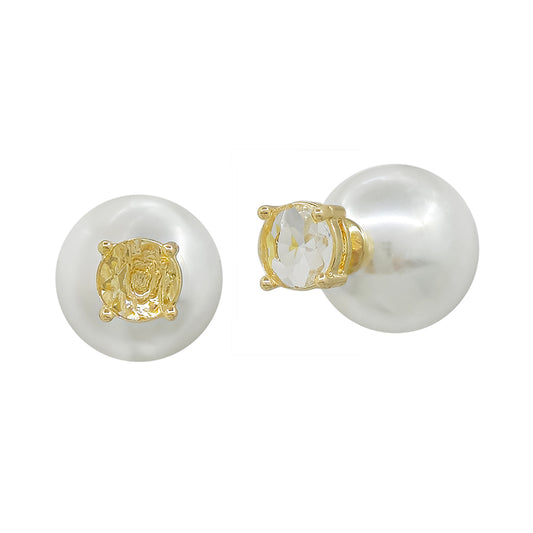 Gold Crystal and Pearl Front/Back Stud Earrings